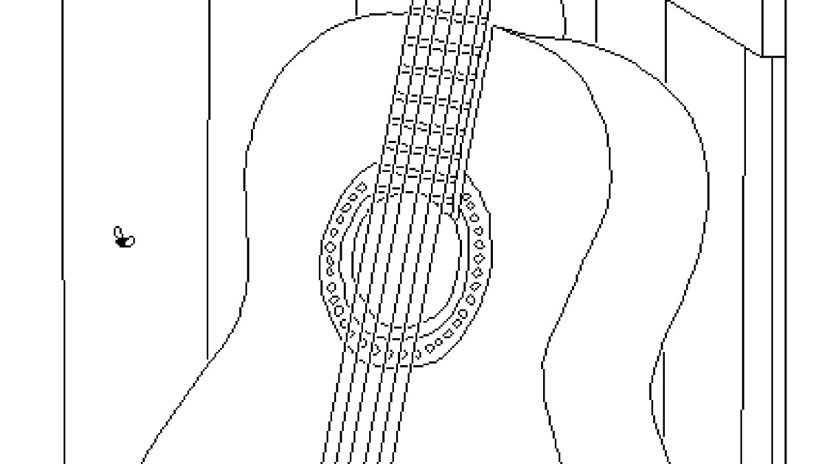 Time Flies: a fly buzzes around a colorless, hand-drawn guitar.